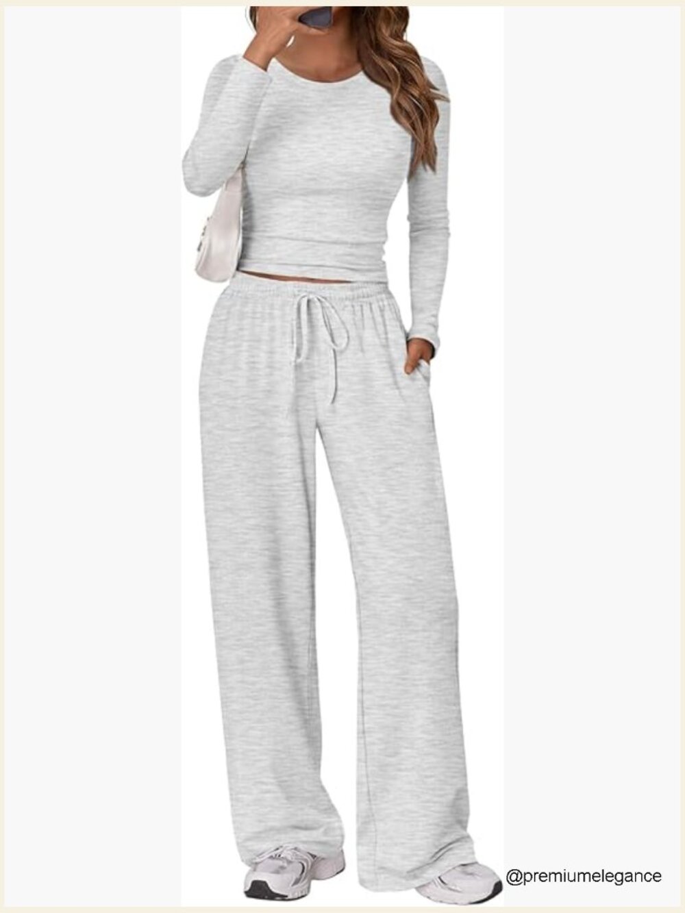 2 Piece Lounge Set Long Sleeve Side Ruching Top Wide Leg Drawstring Pants with